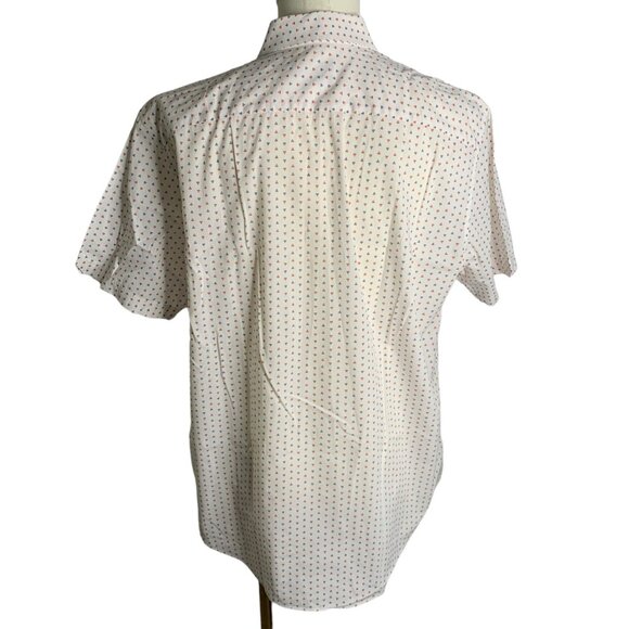 Zachary Prell Button Up Short Sleeve Shirt L White Triangles Cotton Stretch - Picture 4 of 6